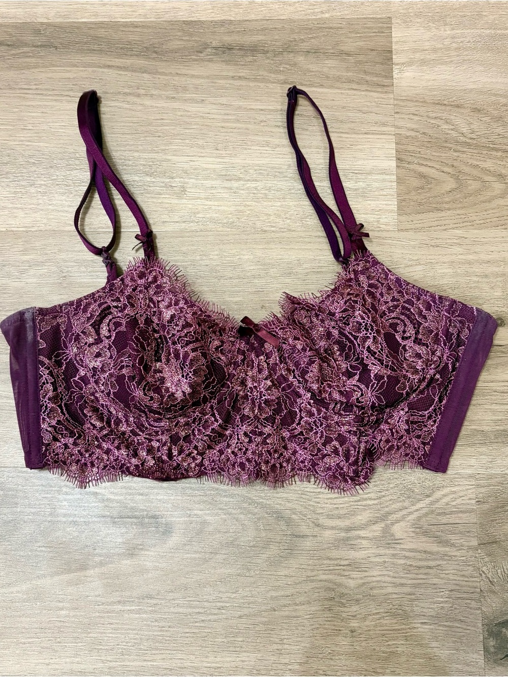 Lace Balconette Bra in Deep Plum